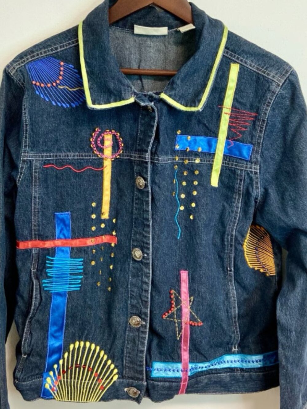 Vintage Denim Jacket Marsh Landing Women's Large Embroidery Embellished Jean